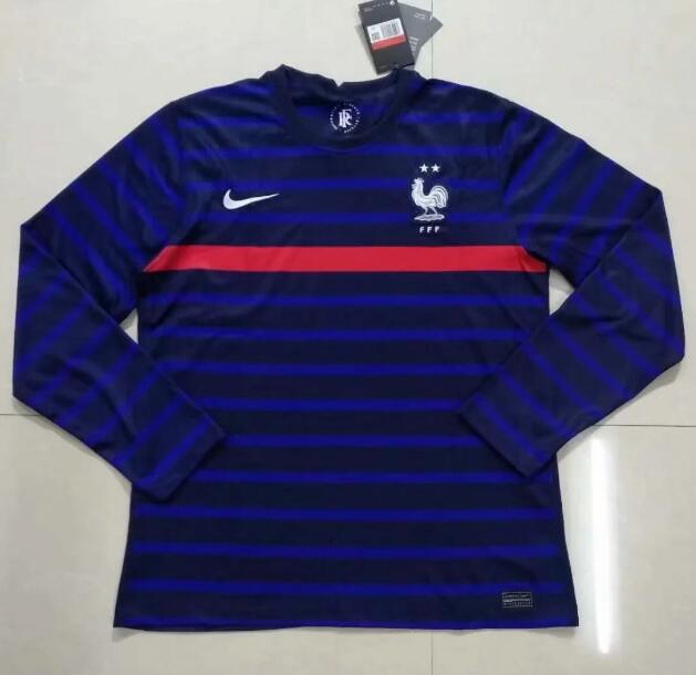 2020 Euro France Long Sleeve Home Kit Soccer Jersey